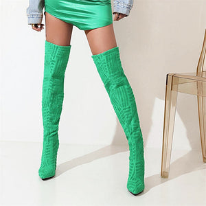 DORA Women's Elegant Fine Fashion Cable Style Suede Thigh High Dress Boots - Divine Inspiration Styles