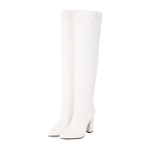 DORA Women's Elegant Fine Fashion Cable Style Suede Thigh High Dress Boots - Divine Inspiration Styles