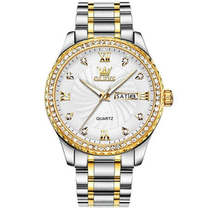 OLEVS Men's Luxury Fine Fashion Premium Top Quality Genuine Diamonds Dial Design Stainless Steel Watch - Divine Inspiration Styles