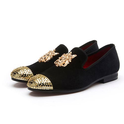 Meijiana Men\'s Gold20 Leather Velvet Loafers Embellishments Luxury Formal Shoes MEIJIANA Mens Loafers Velvet Dress Shoes with Gold Plate  main image 4