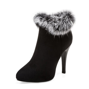 MEOTINA Women's Fashion Stylish Fashion High Heels Plush Fur Ankle Boots - Divine Inspiration Styles