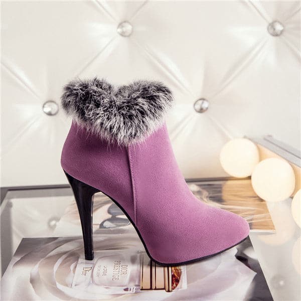 MEOTINA Women's Fashion Stylish Fashion High Heels Plush Fur Ankle Boots - Divine Inspiration Styles