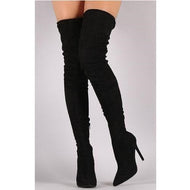 TAMANNA Women's Elegant Fine Fashion Elastic Velvet Thigh High Dress Boots - Divine Inspiration Styles