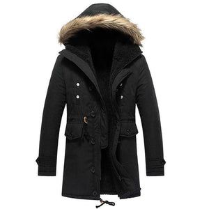 TANGNEST Men's Fashion Black Coat Jacket Fur Hooded Thick Parka Winter Coat Jacket with Sample Guide for Easy Return & Exchange Option for Best Satisfaction - Divine Inspiration Styles