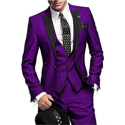GMSUITS Men's Fashion Formal 3 Piece Tuxedo (Jacket + Pants + Vest) Purple Suit Set - Divine Inspiration Styles