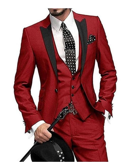 GMSUITS Men's Fashion Formal 3 Piece Tuxedo (Jacket + Pants + Vest