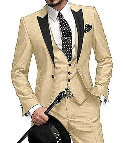 GMSUITS Men's Fashion Formal 3 Piece Tuxedo (Jacket + Pants + Vest) Champagne Suit Set - Divine Inspiration Styles