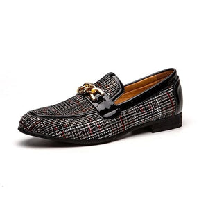 MEIJIANA Men's Genuine Leather Plaid Design Loafers Shoes - Divine Inspiration Styles