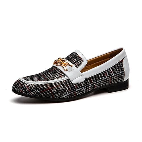 MEIJIANA Men's Genuine Leather Plaid Design White Plaid Loafers Shoes - Divine Inspiration Styles