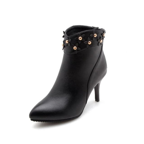 EVERLY Design Women's Stylish Elegant Floral Design Fashion Black Boot Shoes - Divine Inspiration Styles