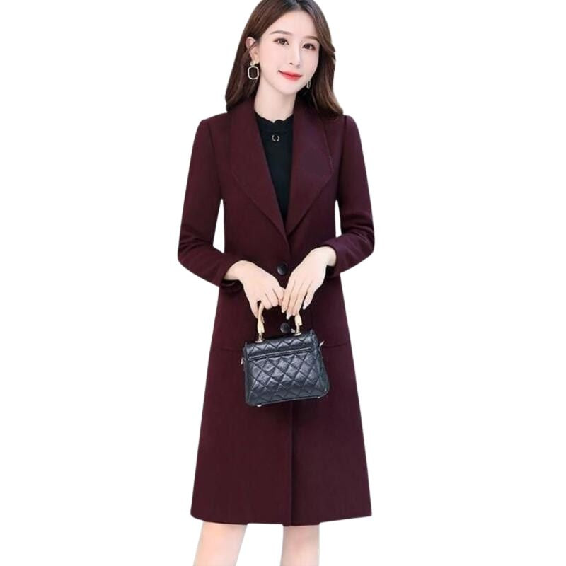 ABIGAIL Design Women's Fine Fashion Elegant Luxury Style Burgundy Red Wool Coat Jacket Burgundy / 3XL