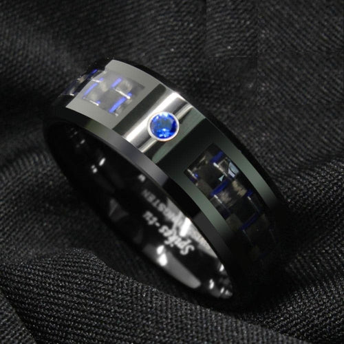 ATOP Design Men's Fashion Stylish Black & Blue Tungsten Luxury Statement Ring - Divine Inspiration Styles