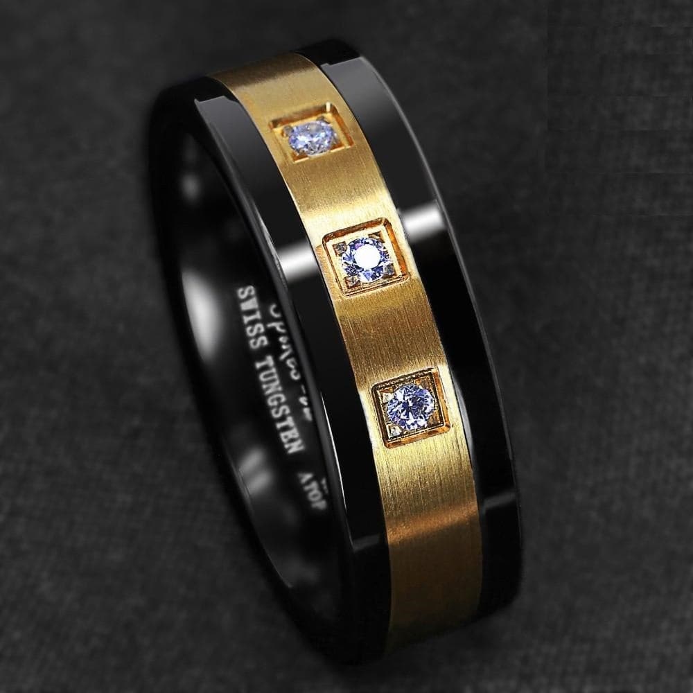 MRoyale™ Men's Stainless Steel Black/Gold/Silver Wedding Band Ring -  EliteDealsOutlet