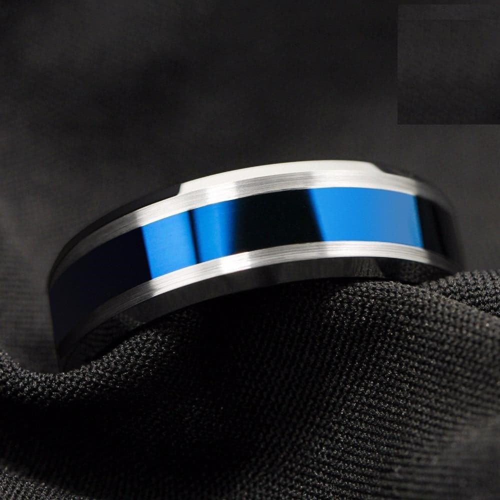 ATOP Design Men's Fashion Stylish Silver & Blue Tungsten Luxury Statement Ring - Divine Inspiration Styles