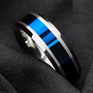 ATOP Design Men's Fashion Stylish Silver & Blue Tungsten Luxury Statement Ring - Divine Inspiration Styles