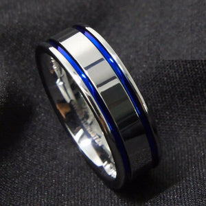 ATOP Design Men's Fashion Stylish Silver & Blue Tungsten Luxury Statement Ring - Divine Inspiration Styles