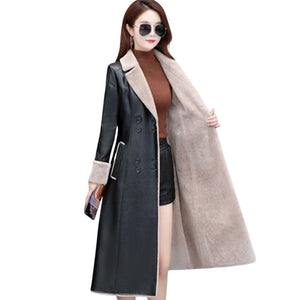 BELLA Design Women's Fine Fashion Genuine Leather Cashmere Plush Fur Coat - Divine Inspiration Styles