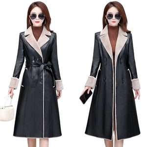 BELLA Design Women's Fine Fashion Genuine Leather Cashmere Plush Fur Coat - Divine Inspiration Styles