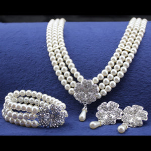 BELLA Design Women's Luxury Style Fashion Vintage Elegant Clover Leaves Multi-Layer Pearl Jewelry Set