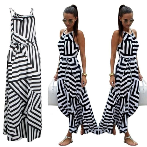 BIGSWEET Women's Trendy Fun Fashion Multiple Stripes Summer Maxi Long Dress - Divine Inspiration Styles