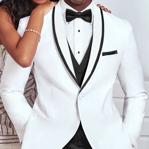 BRADLEY SUITS Men's Fashion Formal 3 Piece Black & White Tuxedo (Jacket + Pants + Vest) Suit Set