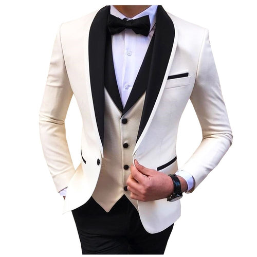 BRADLEY VIP SUITS Men's Fashion Formal 3 Piece Tuxedo (Jacket + Pants + Vest) Beige Suit Set - Divine Inspiration Styles