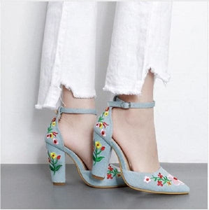 BELLA Women's Fashion Beautiful Floral Embroidery High Heels Pump Shoes - Divine Inspiration Styles
