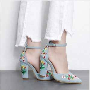 BELLA Design Women's Fashion Beautiful Floral Embroidery High Heels Pump Shoes - Divine Inspiration Styles