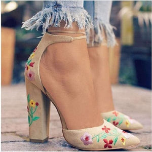 BELLA Design Women's Fashion Beautiful Floral Embroidery High Heels Pump Shoes - Divine Inspiration Styles
