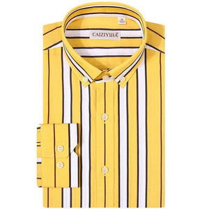 CAIZIYIJIA Men's Classic Trendy Fashion Casual Long Sleeves Stripes Dress Shirt - Divine Inspiration Styles