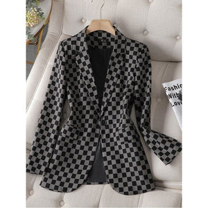 CAROLINE Design Collection Women's Elegant Stylish Fashion Office Professional Woven Plaid Blazer Jacket - Divine Inspiration Styles