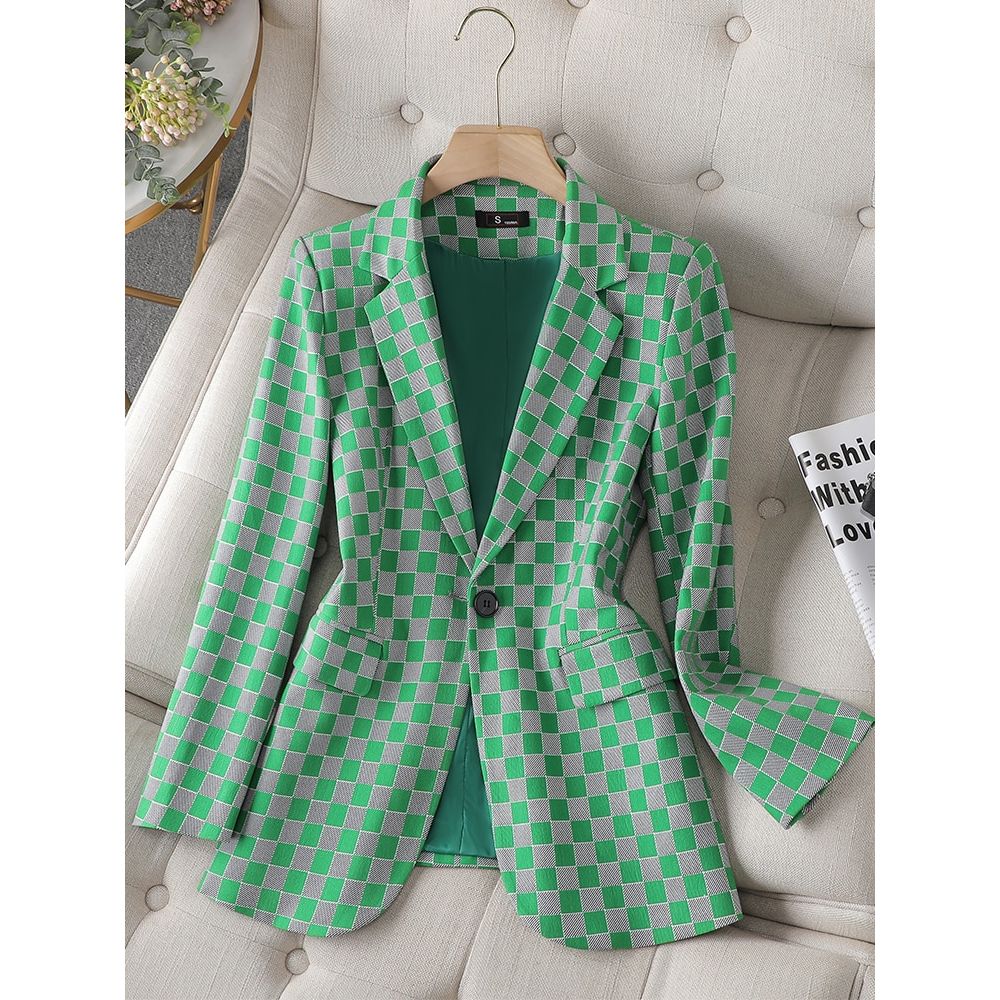 CAROLINE Design Collection Women's Elegant Stylish Fashion Office Professional Woven Plaid Blazer Jacket - Divine Inspiration Styles