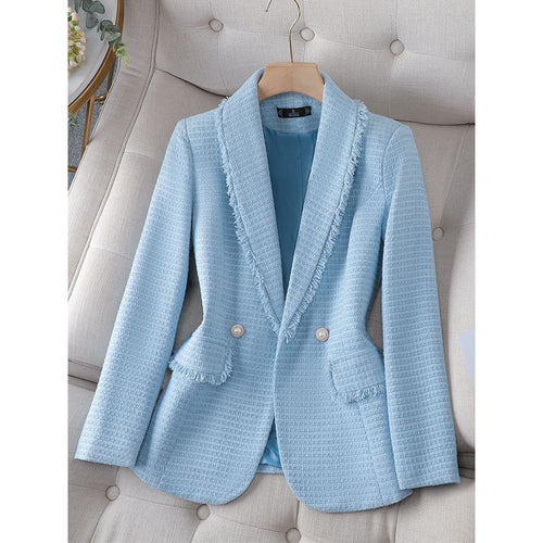 CAROLINE Design Collection Women's Elegant Stylish Fashion Office Professional Woven Plaid Blazer Jacket - Divine Inspiration Styles