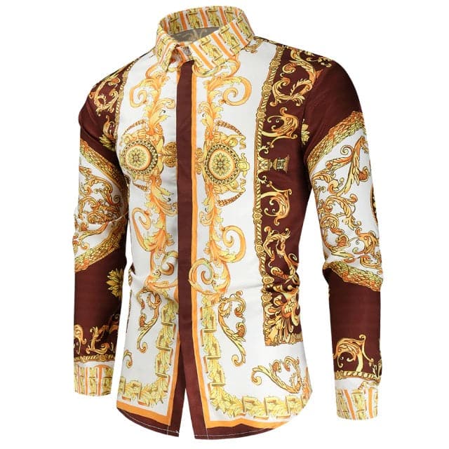 luxury dress shirt CELEO Men's Fashion Premium Quality Luxury Royal Regal Style Black & White Multi Social Dress Shirt Brown / M