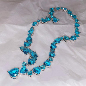CHARLIN Women's Fashion Elegant Luxury Statement Sea Blue Cubic Zirconia Necklace - Divine Inspiration Styles