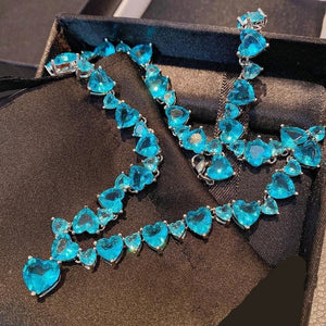 CHARLIN Women's Fashion Elegant Luxury Statement Sea Blue Cubic Zirconia Necklace - Divine Inspiration Styles