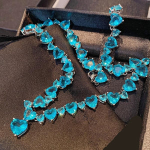 CHARLIN Women's Fashion Elegant Luxury Statement Sea Blue Cubic Zirconia Necklace - Divine Inspiration Styles