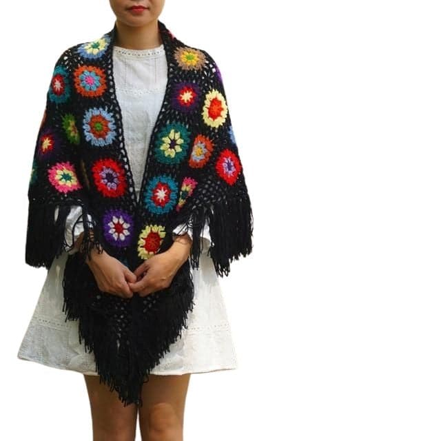 CQL Women's Elegant Fashion Handmade Crochet Tassel Design Poncho Scarf - Divine Inspiration Styles