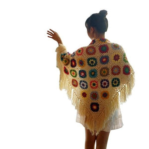 CQL Women's Elegant Fashion Handmade Crochet Tassel Design Poncho Scarf - Divine Inspiration Styles