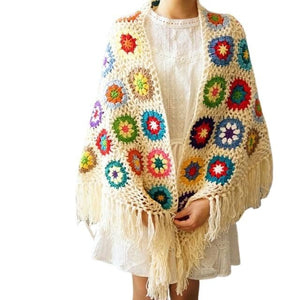 CQL Women's Elegant Fashion Handmade Crochet Tassel Design Poncho Scarf - Divine Inspiration Styles