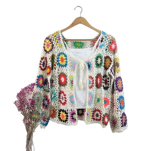 CQM Design Women's Elegant Retro Fashion Crochet Woven Sweater Jacket - Divine Inspiration Styles