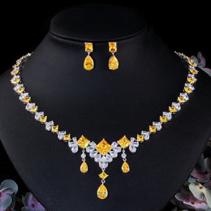 CWW Women's Fashion Elegant Stylish Yellow & White Luxury Cubic Zirconia Jewelry Set - Divine Inspiration Styles