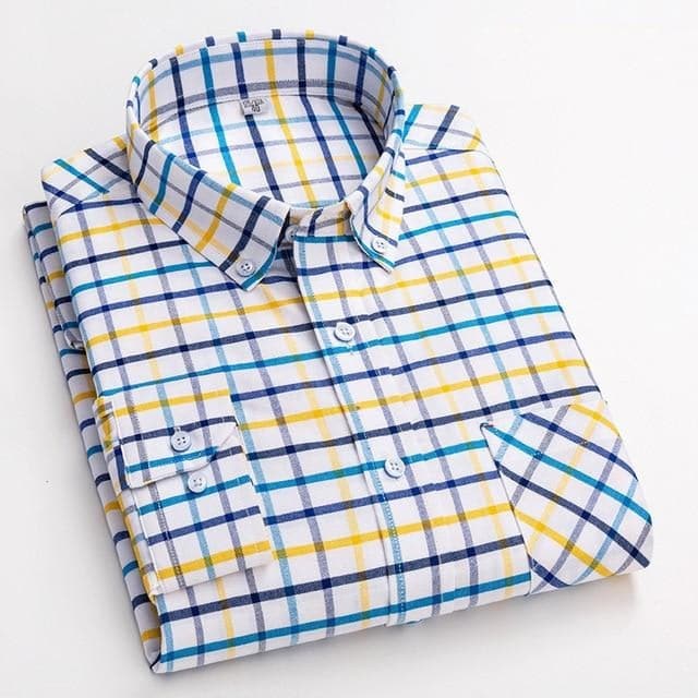 DAVY Men's Fashion Premium Quality Long Sleeves 100% Cotton Dress Shirt DV1831 Multi / XL