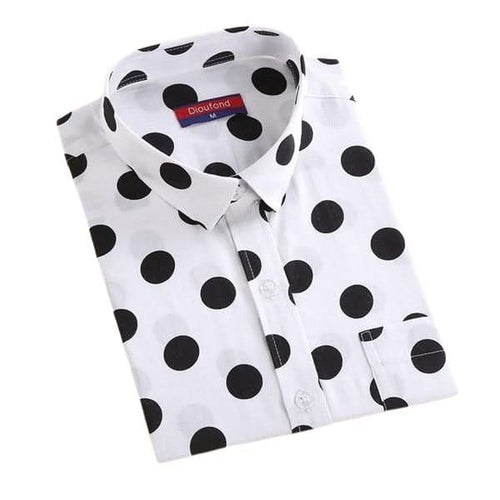 DIOUFOND Women's Fashion Premium Quality Long Sleeves Elegant Polka Dots Dress Shirt - Divine Inspiration Styles