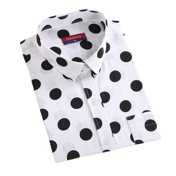 DIOUFOND Women's Fashion Premium Quality Long Sleeves Elegant Polka Dots Dress Shirt - Divine Inspiration Styles