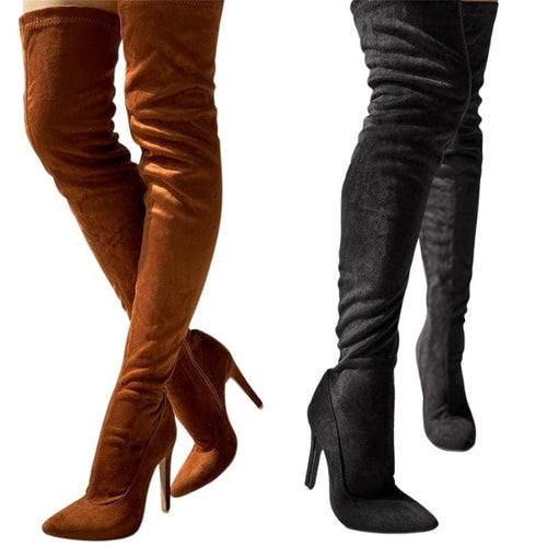 DORA Women's Elegant Fine Fashion Plush Style Velvet Suede Thigh High Dress Boots - Divine Inspiration Styles