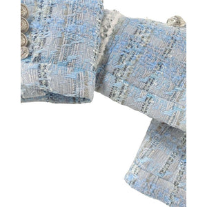 ELMA Women's Elegant Stylish Fashion Woven Light Blue Plaid Blazer Jacket - Divine Inspiration Styles