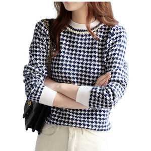 EMG Women's Fine Fashion Autumn Winter Stylish Geometric Houndstooth Designer Sweater - Divine Inspiration Styles