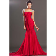 EMMY FORMAL Women's Elegant Fine Fashion Vintage Mermaid Cap Sleeve Red Formal Dress