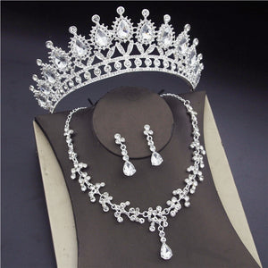 CM Women's Fashion Elegant Style Royal Queen Bridal Tiara Crown Earrings Necklace Jewelry Set - Divine Inspiration Styles